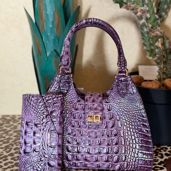Brahmin Iridescent Purple Crocodile-Embossed Shoulder Bag FiRM - Picture 2 of 16